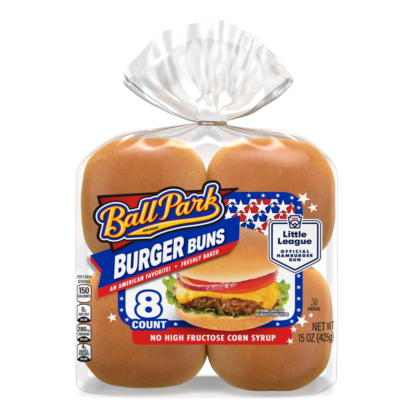 Ball Park White Burger Buns, 8 count, (1.88 oz each), Kosher Hamburger Buns, 15 oz Bag