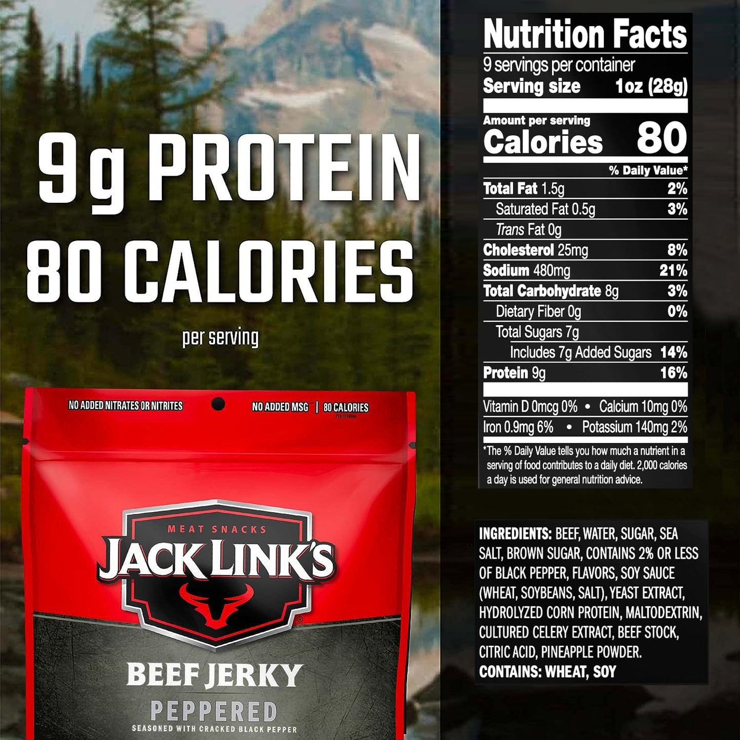 Jack Links Beef Jerky, Peppered, 9 Oz (Pack of 2) - Flavorful Meat Snacks with 9g Protein per Serving