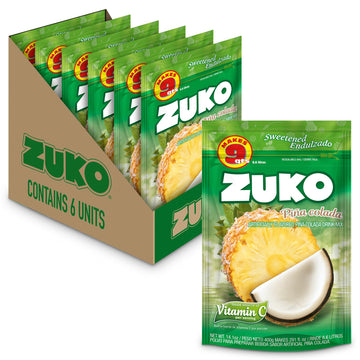 Zuko Pineapple Coconut Instant Powder Drink | Family Pack | No Sugar Needed | Vitamin C | 14.1 Ounce (Pack of 6)
