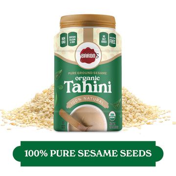 Baron's USDA Organic Tahini Pure Sesame Paste | 2 x 16 oz Jars | Rich Creamy Spread for Hummus, Dips, Sauces | Kosher, Vegan, Ke