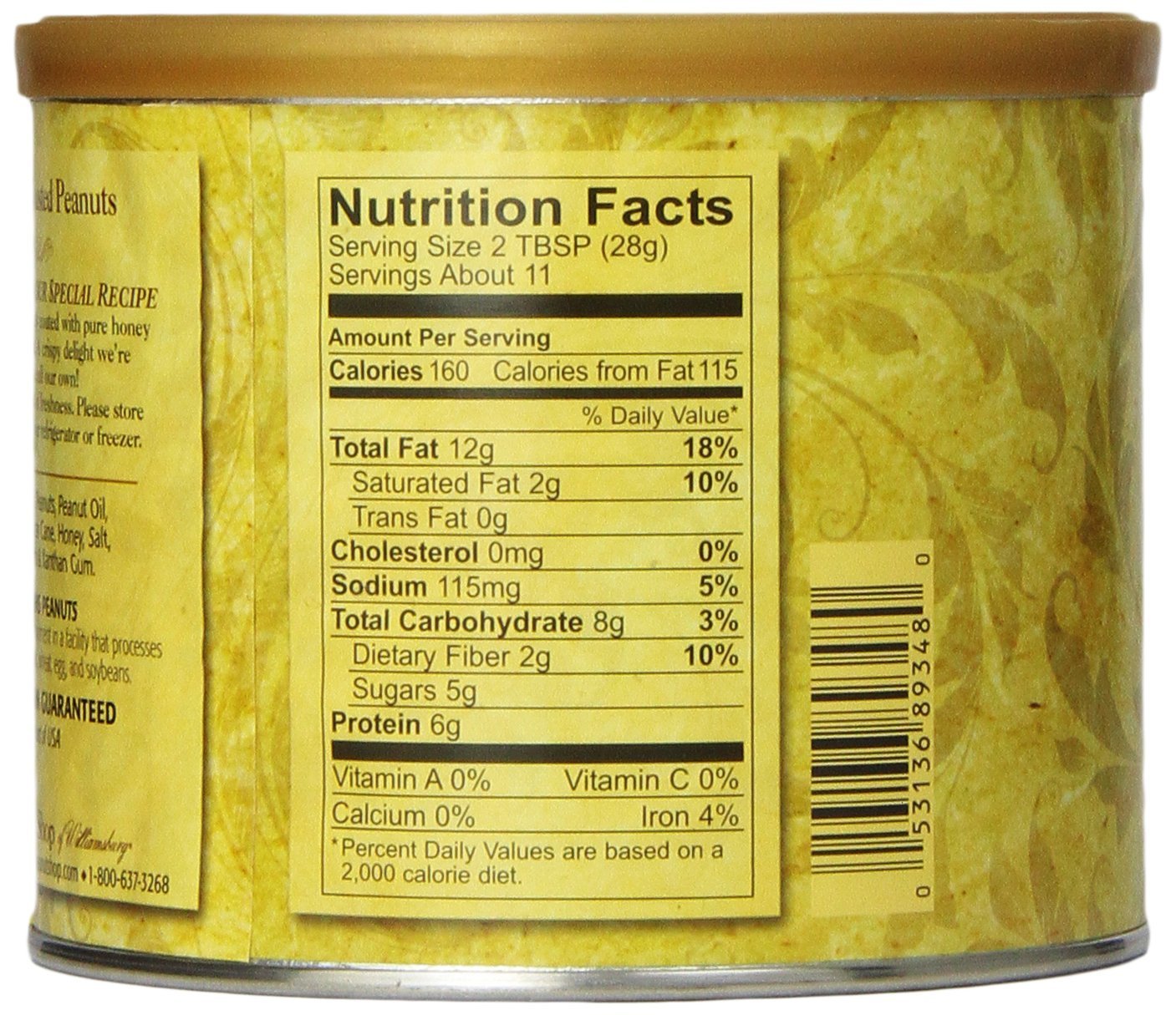 The Peanut Shop Of Williamsburg Peanuts, Honey Roasted, 11 Ounce