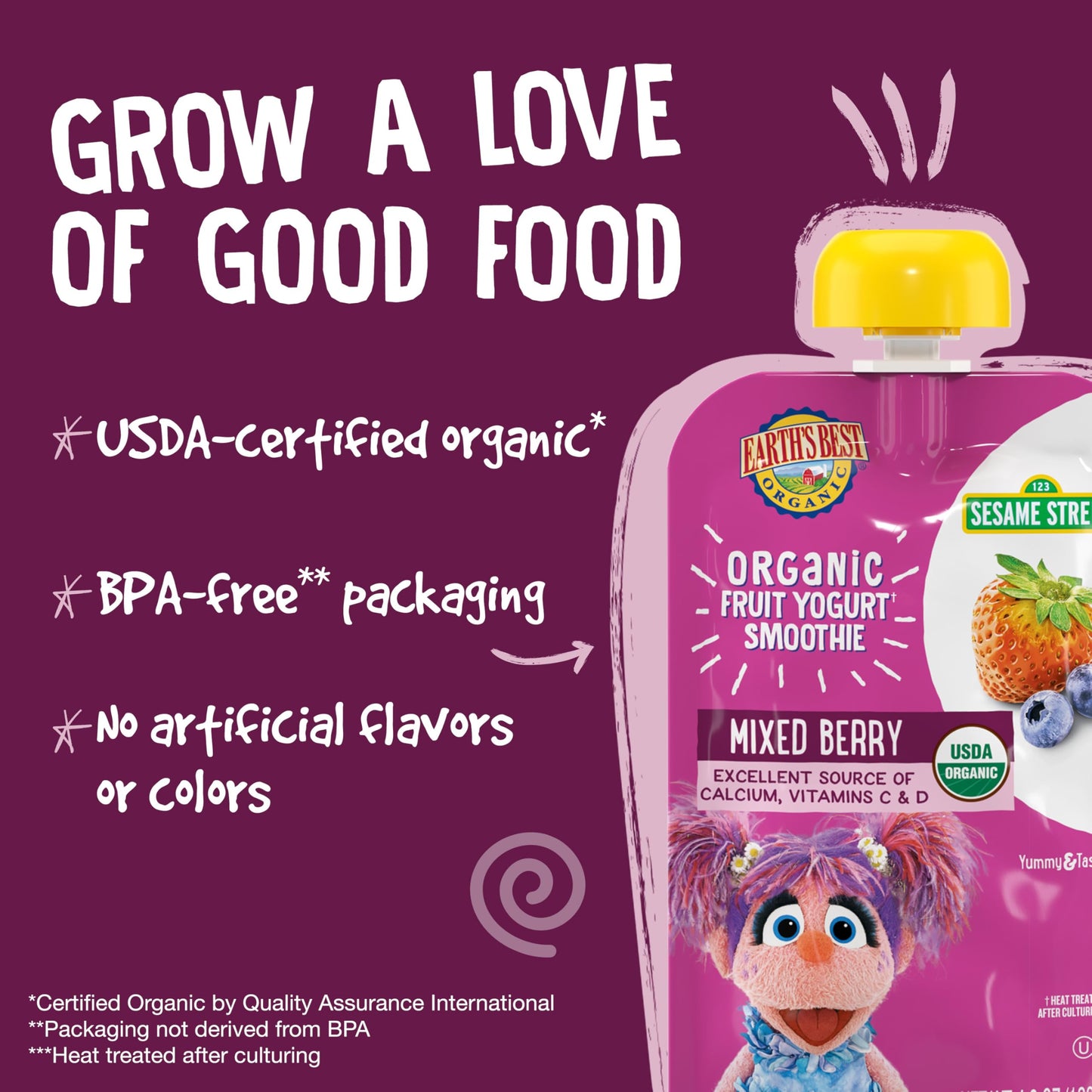 Earths Best Organic Yogurt Smoothie Pouches, 24+ Months, Fruit And Yogurt Smoothie For Kids, Mixed Berry, 4.2 Ounce Resealable Pouch (Pack Of 12)