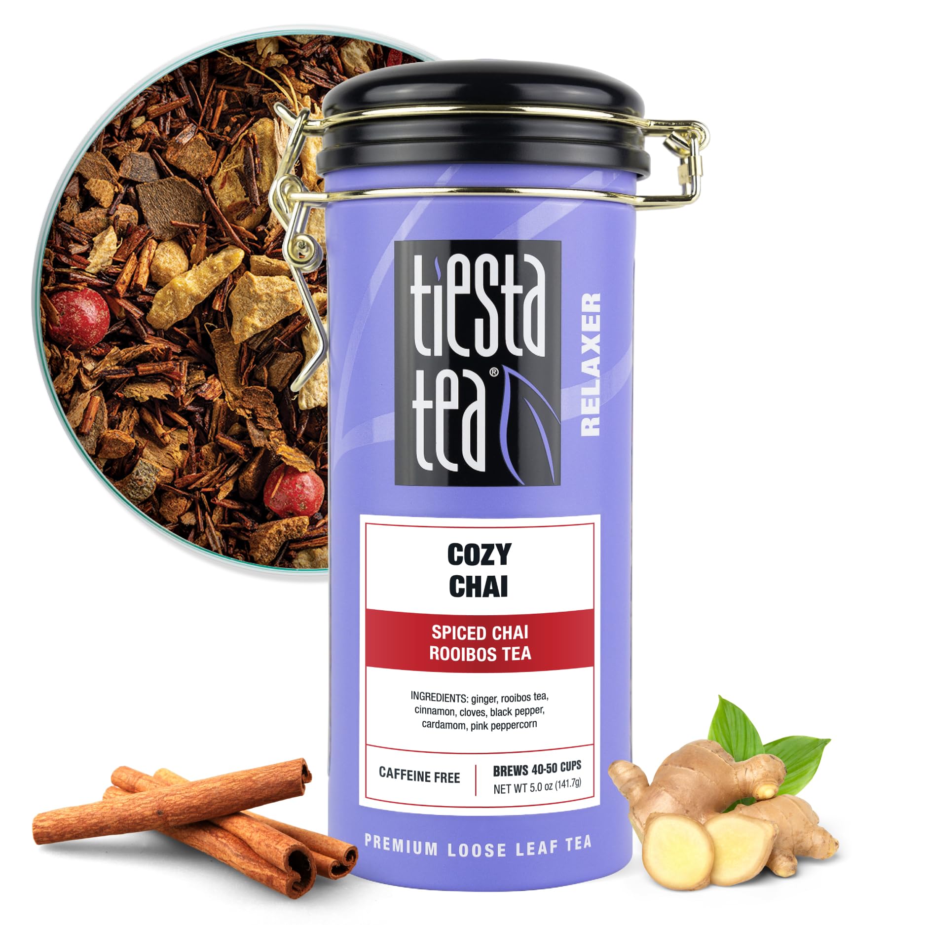 Tiesta Tea Cozy Chai Loose Leaf Rooibos Tea - Premium Caffeine-Free Blend, 5oz Tin, Makes Hot or Iced, Up to 50 Cups
