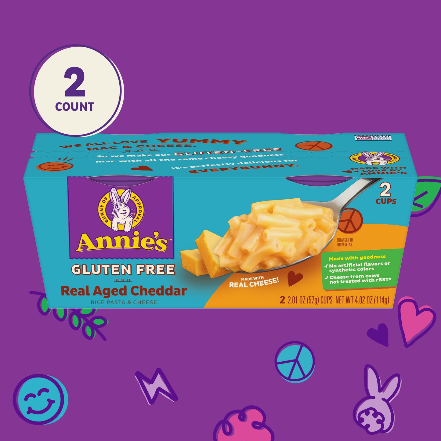 Annie’S Macaroni & Cheese, Rice Pasta & Cheddar Gluten Free Mac And Cheese, Microwave Cups, 2 Cups, 2.01 Oz Each