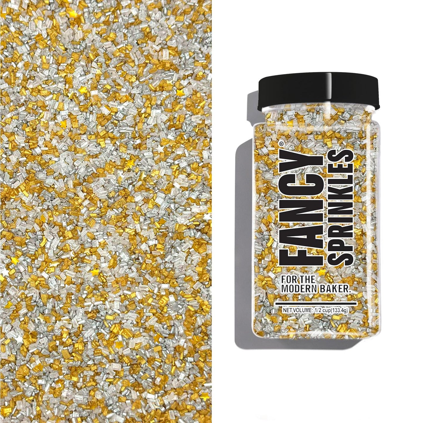 Fancy Sprinkles Filthy Rich Fancy Sugar Silver and Gold Pearlescent Sugar Crystals Flecked with Silver and Gold Mini Edible Glit