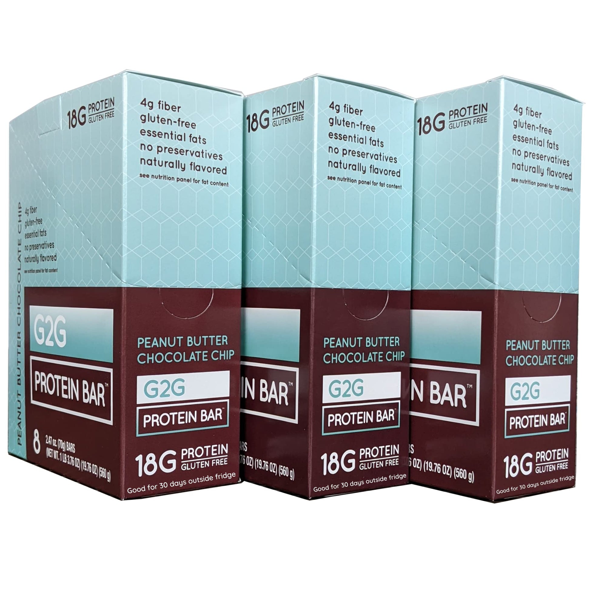 G2G Protein Bar, Peanut Butter Chocolate Chip, Real Food, Refrigerated For Freshness. 24 Count (3 Packs Of 8)
