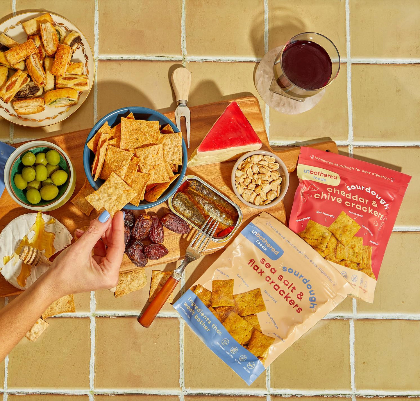 Unbothered Foods Cheddar & Chive Sourdough Crackers - Gut-Friendly & Easy to Digest, Non-GMO, No Added Sugar, Nut-Free, Perfect