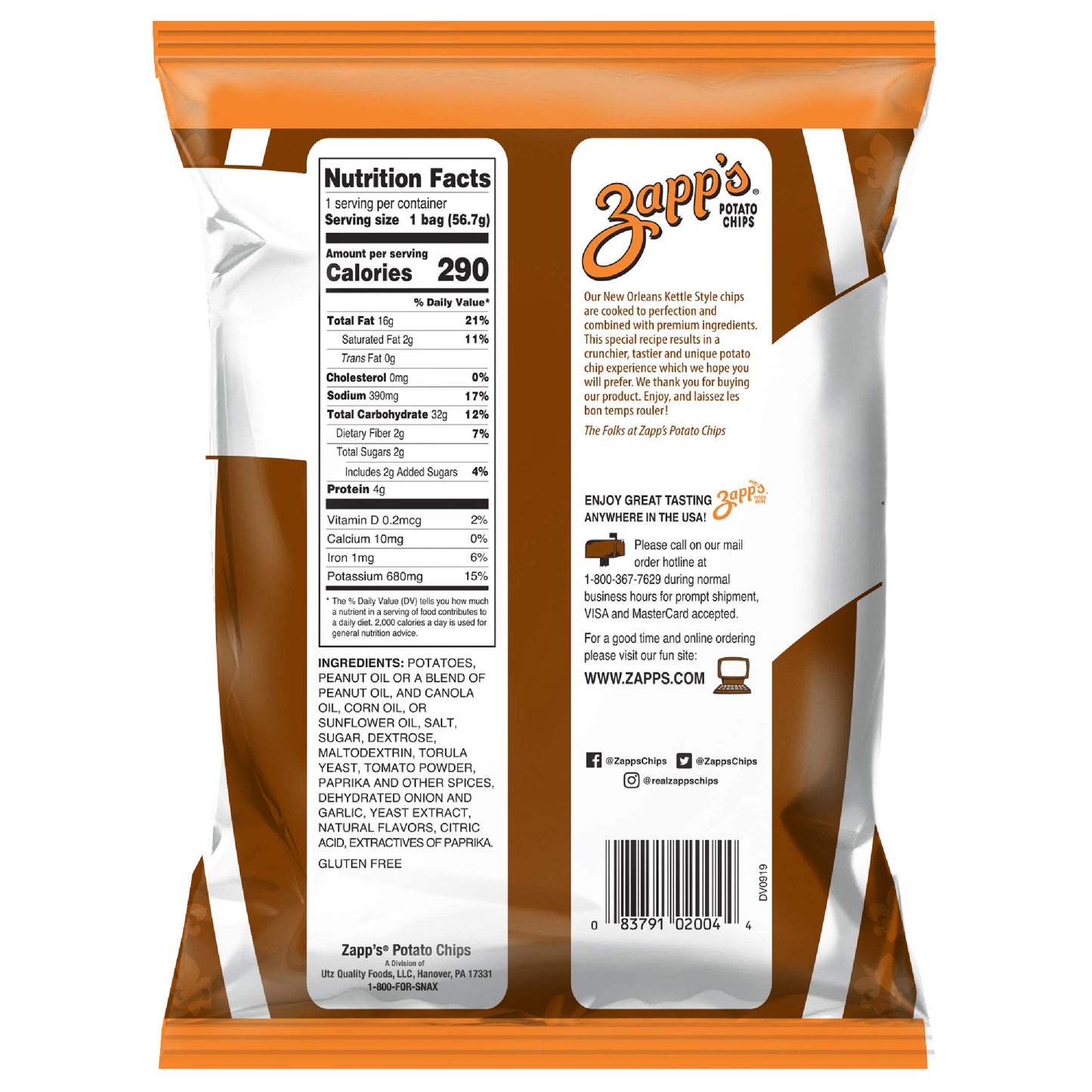 Zapps New Orleans Kettle-Style Potato Chips Mesquite Bbq Flavor (2 Oz Bags, 25 Count), Crunchy Chips With A Spicy Kick, Perfect