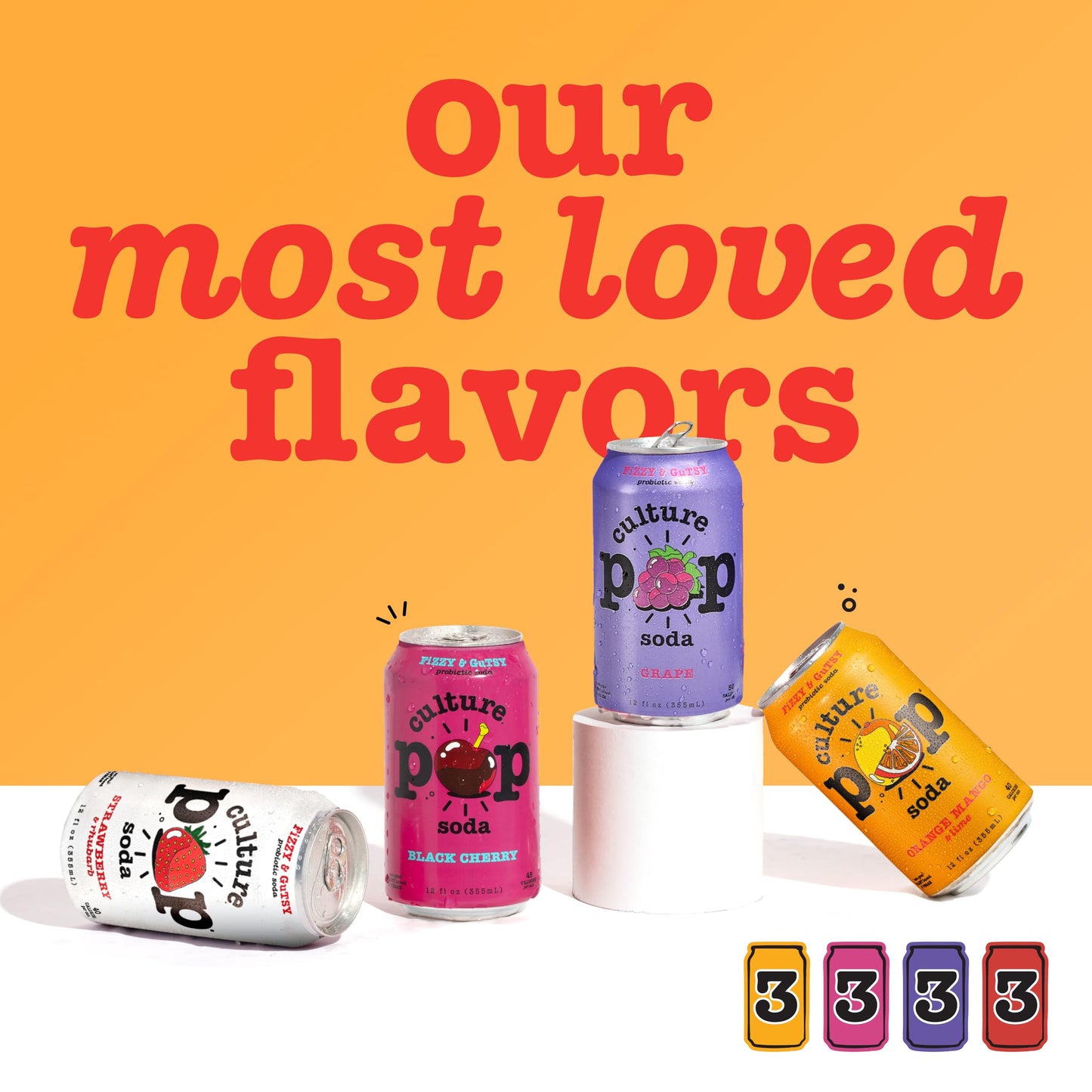Culture Pop Soda  Most Loved Variety Pack  Probiotic Low Sugar Soda  Sparkling Juice Alternative  Non-GMO  Kosher  Gluten-Free  No Stevia (12pk)