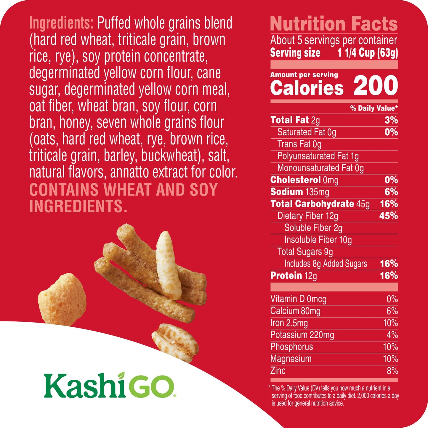 Kashi GO Protein Cereal, 12g Protein, 12g Fiber, Original, 12.3oz Box (1 Box)
