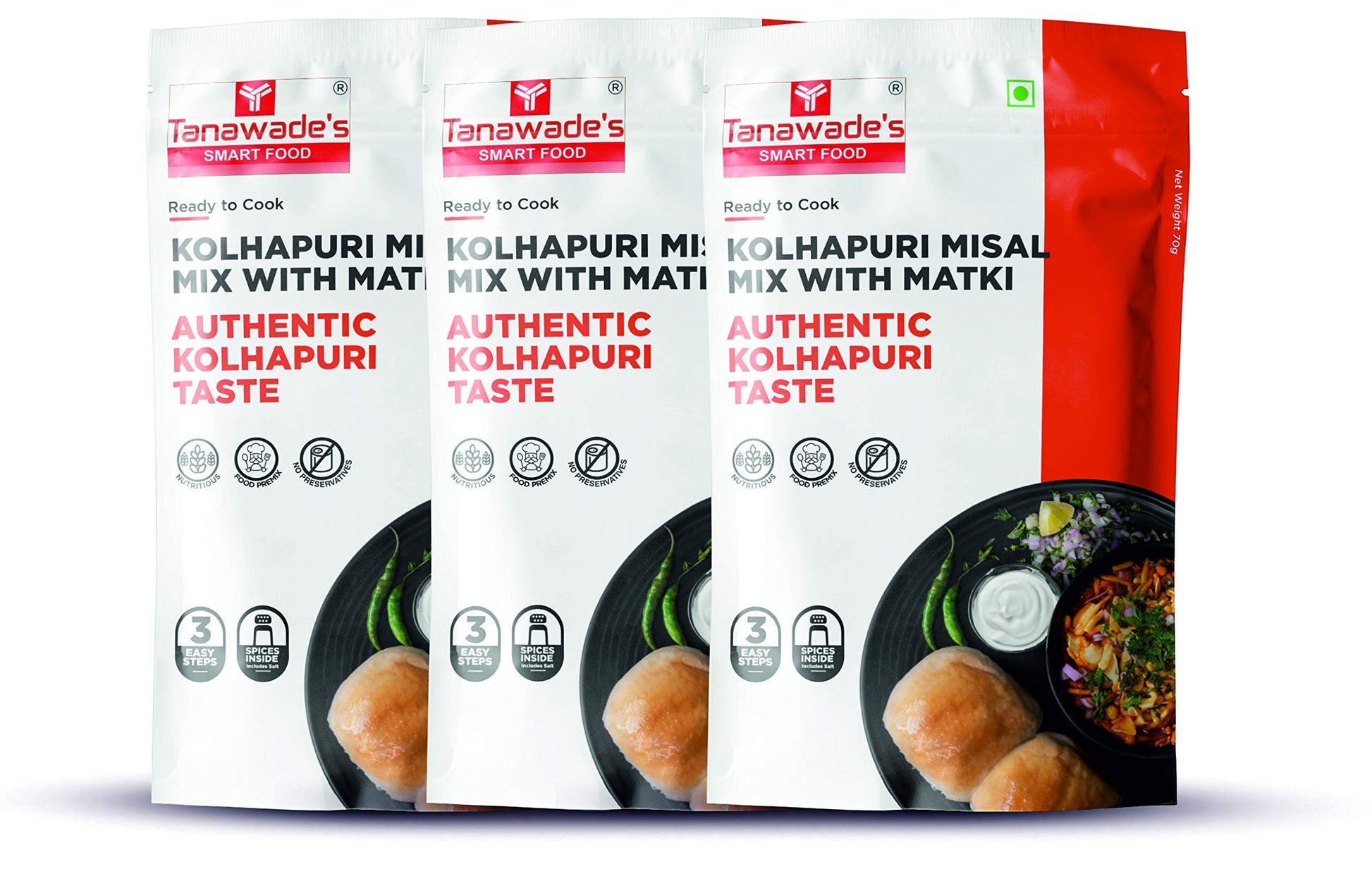 Tanawades Smart Food Instant Kolhapuri Misal Mix, Ready to Cook, Home Food with Hand Picked Flavours, Pack of 3