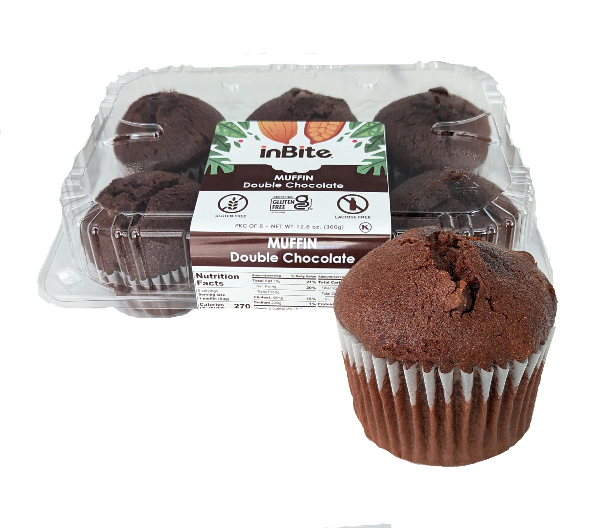 INBITE Gluten-Free Muffins | Double Chocolate | 6 Count | 25.2 Oz | Microwaveable, Lactose-Free, Kosher Pareve