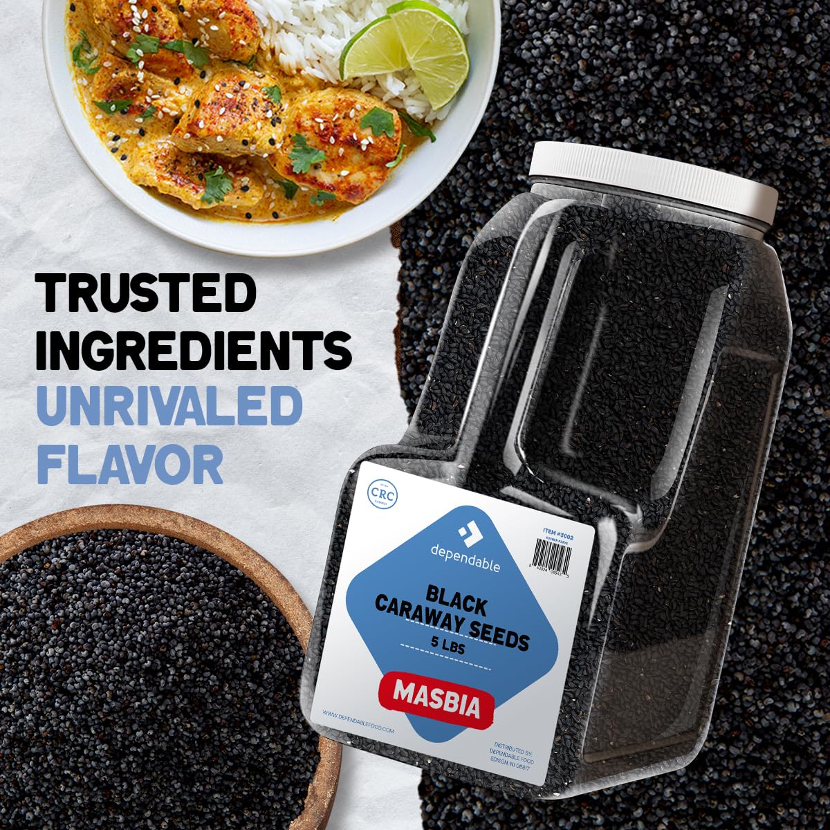 Dependable Food Black Caraway Seeds - 100% Natural, Non-GMO, Kosher - 5 lb Bulk Jar