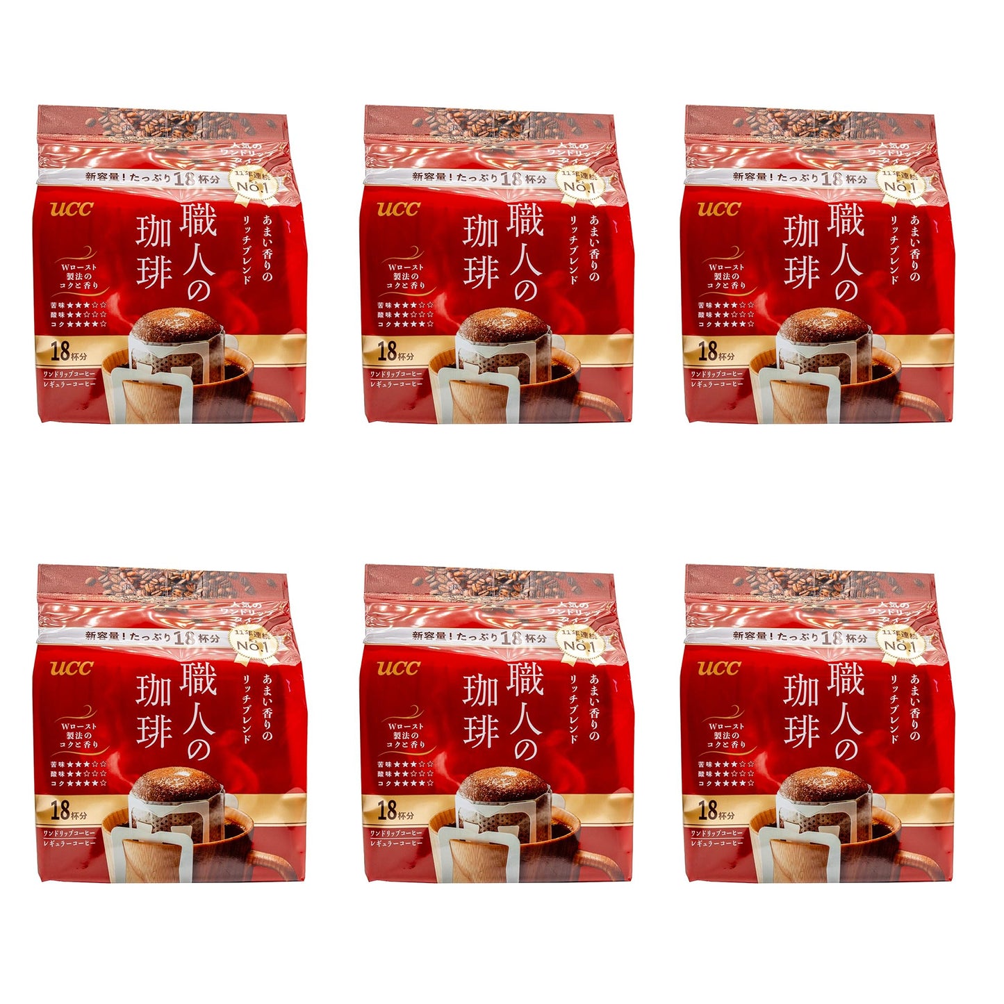 Ucc Shokunin Coffee Rich Blend, Single Serve Japanese Style Pour Over Coffee, Imported From Japan, 108 Individual Bags 0.25 Oz (7G) Per Bag, Sun-Dried Beans, Artisan Crafted, Each Bag Makes 5Oz Cup, (108 Pack)