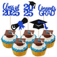 YCTHUNFISH 30 Pack Graduation Cupcake Toppers Glitter Class of 2025 Black Blue Bamboo