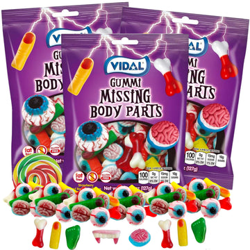 Spooky Gummy Body Parts, Individually Bagged Candies, Freaky Halloween Candy, Pack Of 3, 4.5 Ounces