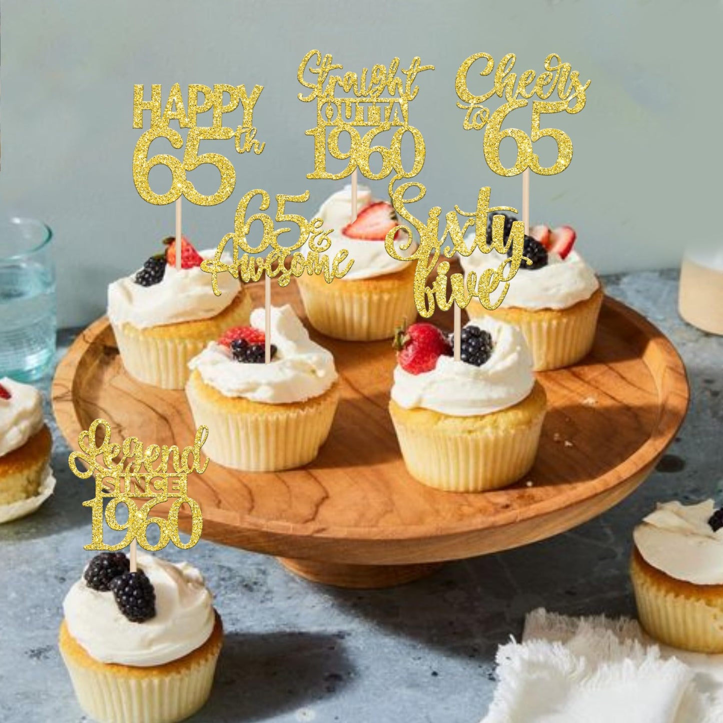 24Pcs Gold Happy 65Th Birthday Cupcake Toppers Sixty Five Straight Outta 1960 Cupcake Picks Cheers To 65 Lengend Since 1960 Cake