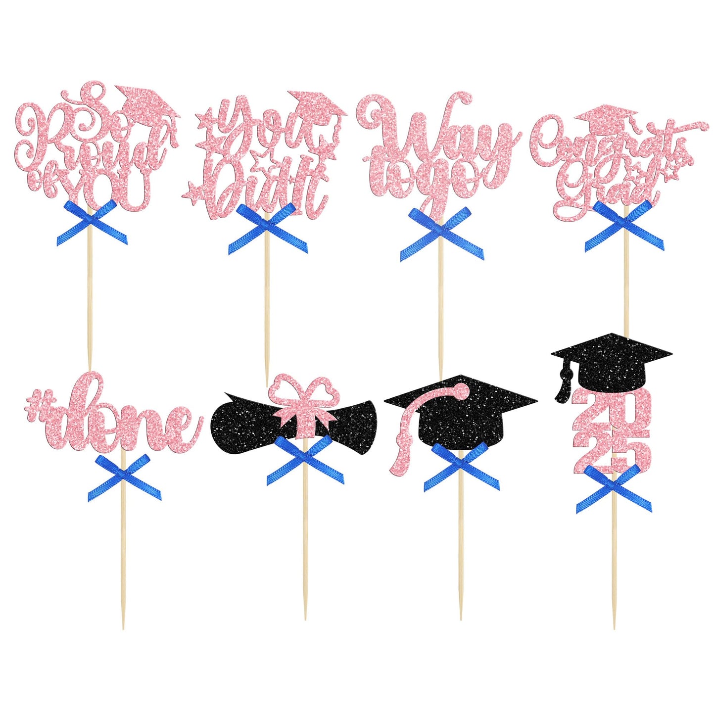 Gyufise 32Pcs Graduation Cupcake Toppers 2025 Glitter Class Of 2025 Cupcake Toppers Supplies Congrats Grad Cap Diploma 2025 Cupc