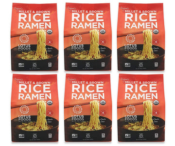 Lotus Foods Organic Millet & Brown Rice Ramen - Gluten Free Rice Ramen, Whole Grain Ramen Noodles, Low Sodium Rice Noodles, Usda Organic, Gluten Free, Vegan - 10 Oz Bags (Pack Of 6)