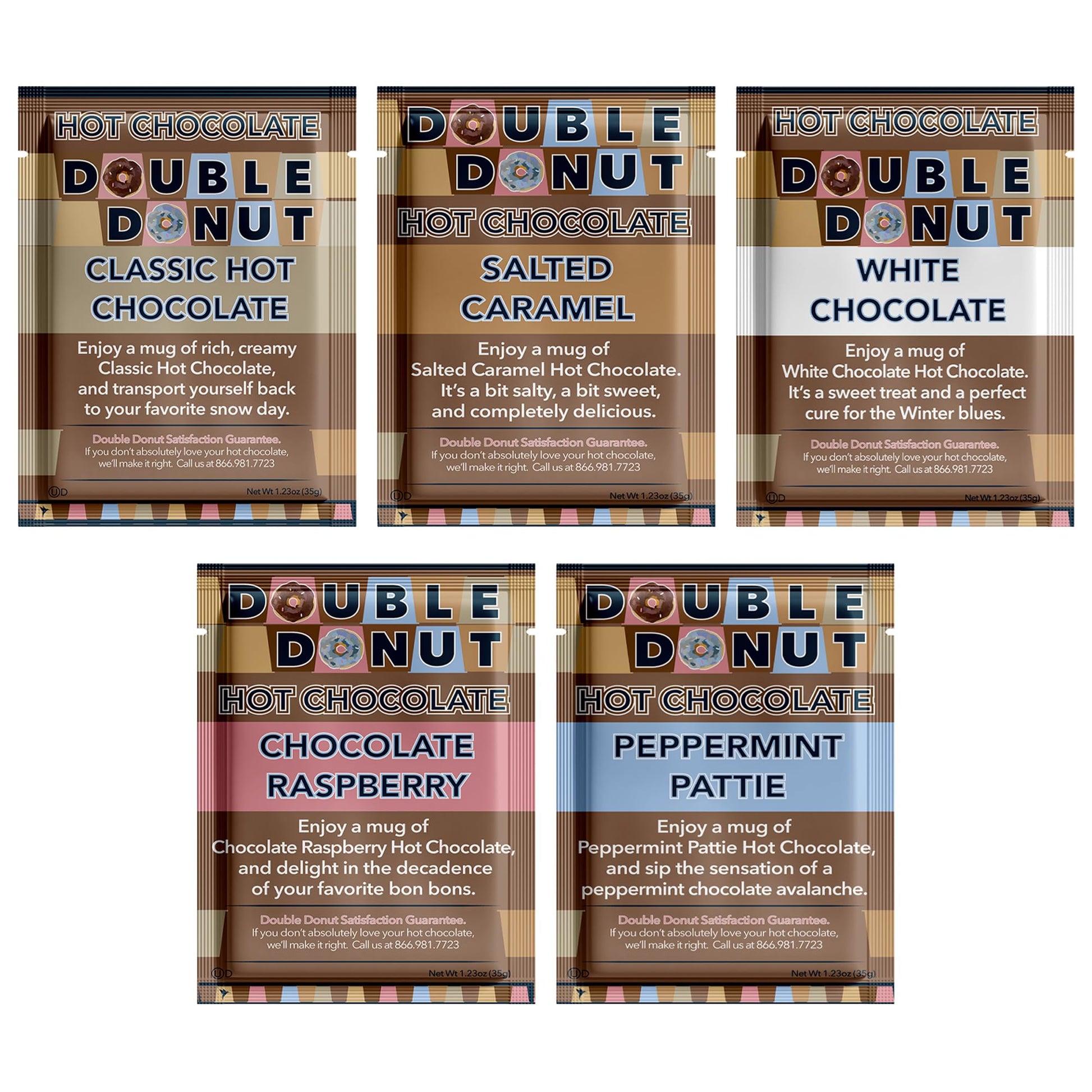 Double Donut Coffee Gourmet Hot Chocolate Variety Pack, 30 Count, Includes Classic, White Chocolate, Raspberry, Caramel, Pumpkin, Vanilla, Peppermint