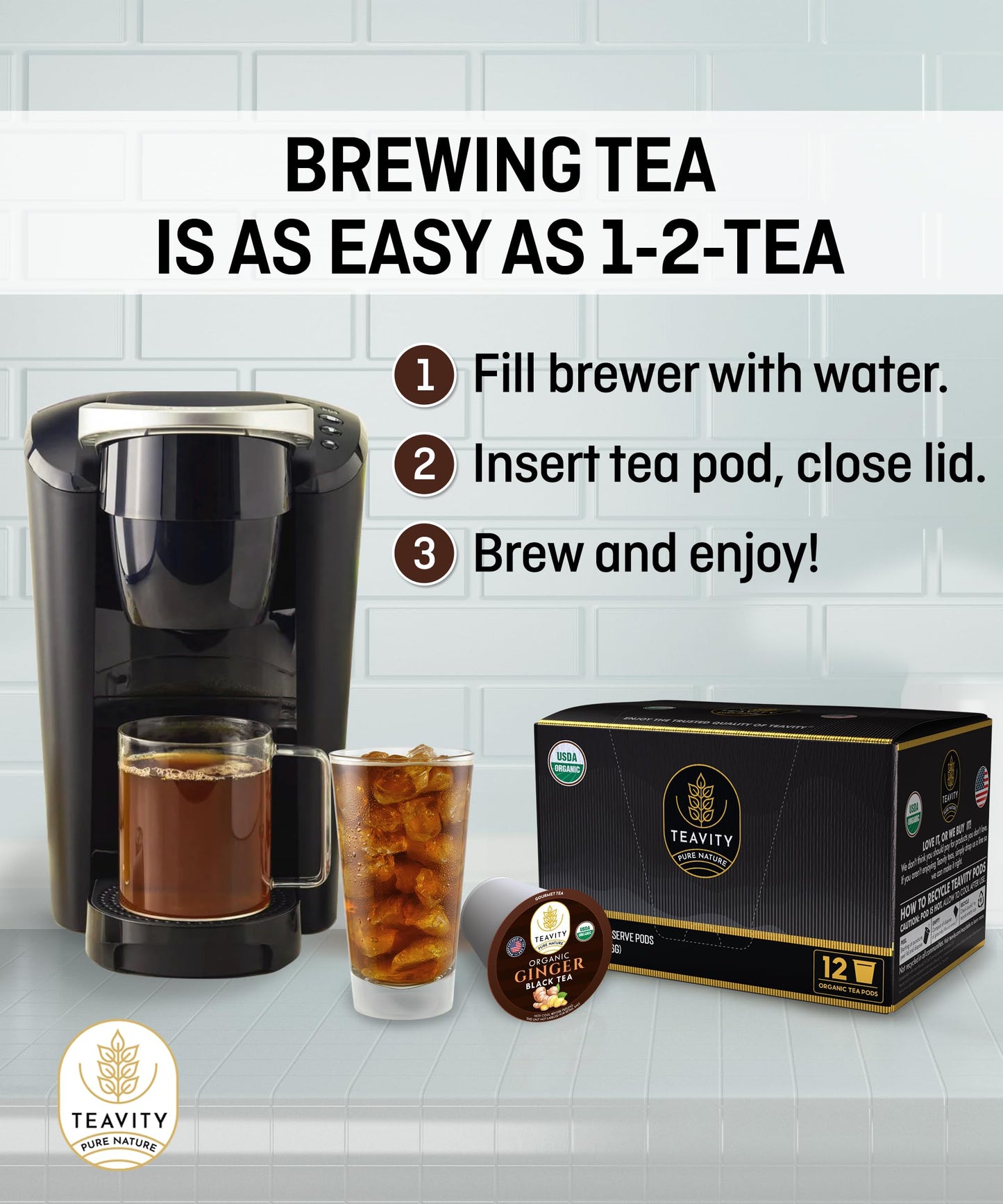 Organic Ginger Tea Pods For Keurig With Unsweet Black Tea For K Cup Brewing - Ginger Black Tea By Teavity (12 Tea Pods)