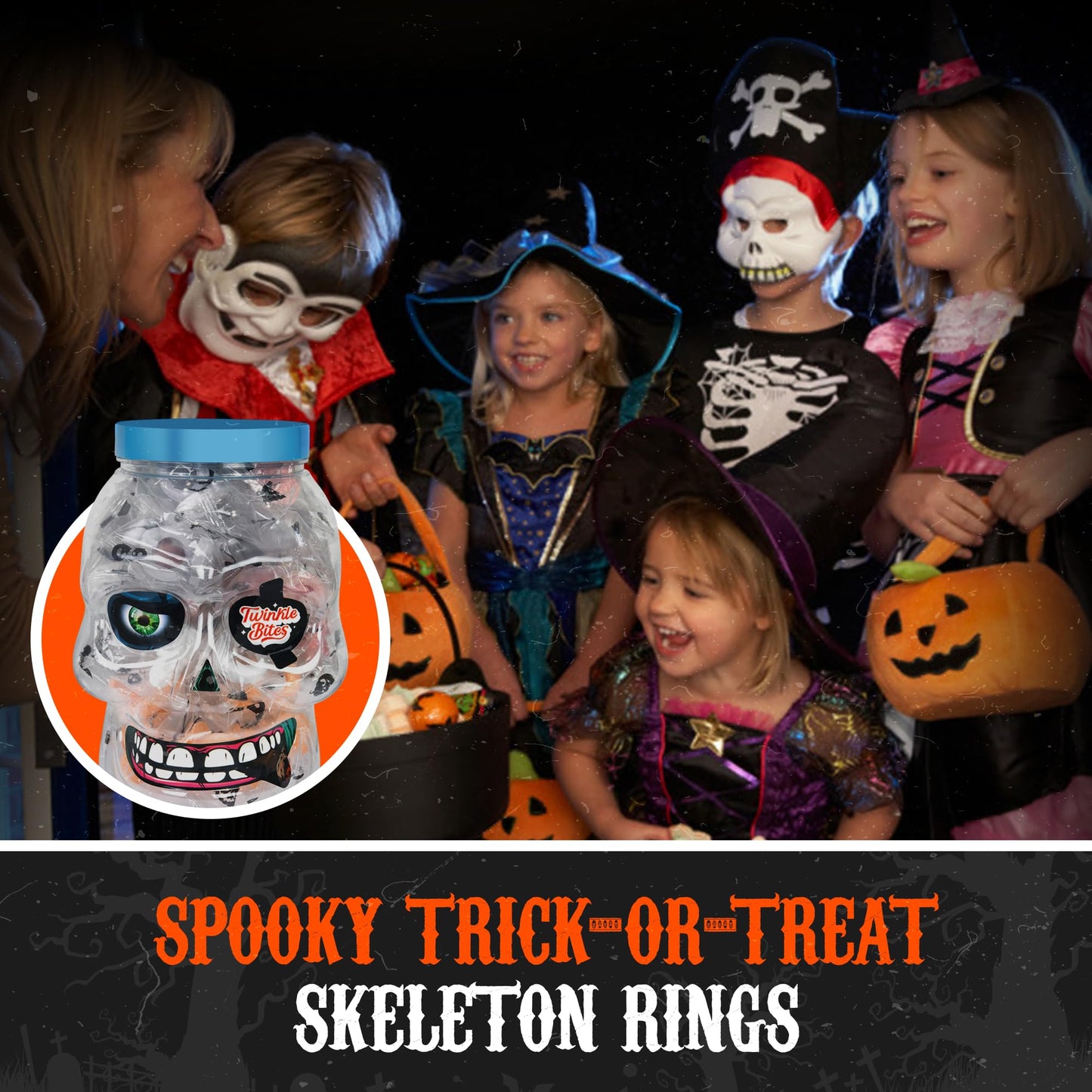 30 Pack Halloween Ring Candy - Individually Wrapped Holiday Themed Skull Candys Packed in a Skull Jar - Trick Or Treat Strawberr