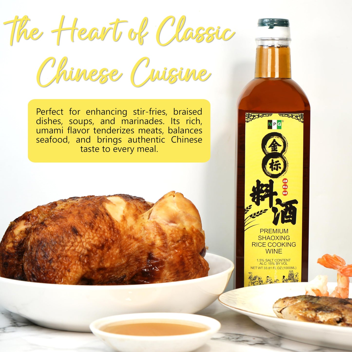 NPG Premium Shaoxing Cooking Wine - Authentic Rice Wine for Asian Cooking, 33.81 Fl Oz (Pack of 2)