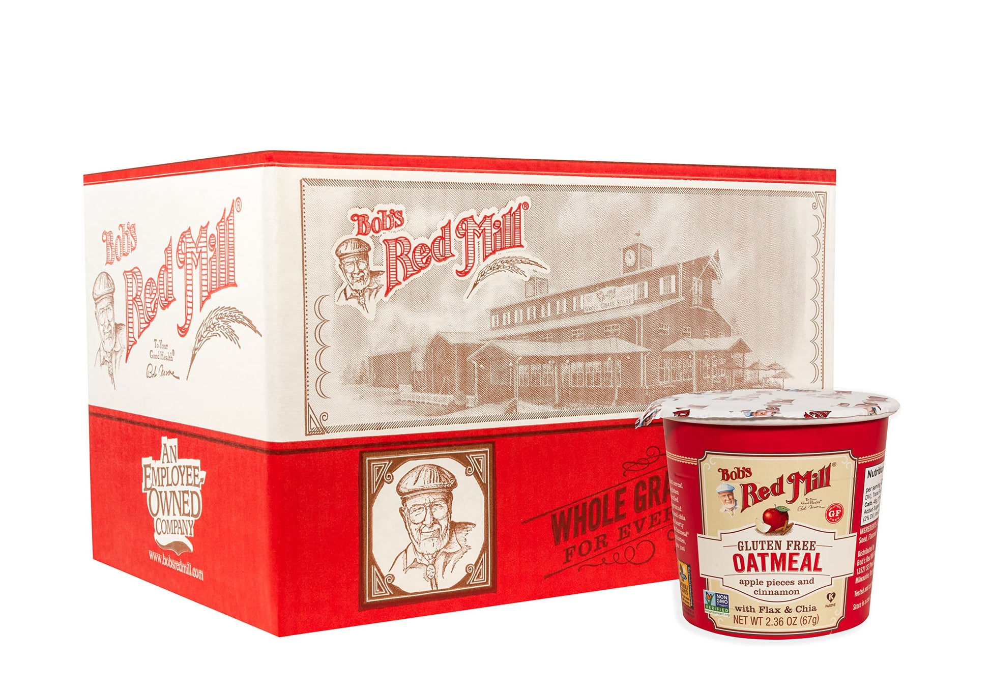 Bob s Red Mill GF Oatmeal Cup, Apple & Cinnamon, 2.36 Ounce Cup (Pack of 12) - Non-GMO, Whole Grain, Kosher