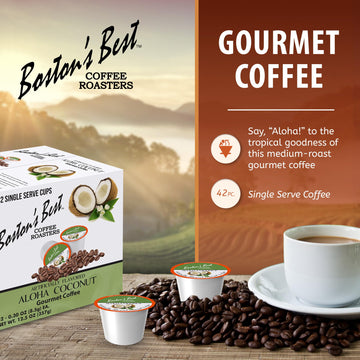 Bostons Best Gourmet Coffee - Aloha Coconut Flavor, Compatible with Keurig, 42 Single Serve Cups, Pack of 1