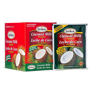Grace Coconut Milk Powder 1.76oz - 12 Pack - Leche de Coco en Polvo - Caribbean Powdered Coconut Milk - No Preservatives, No Ref