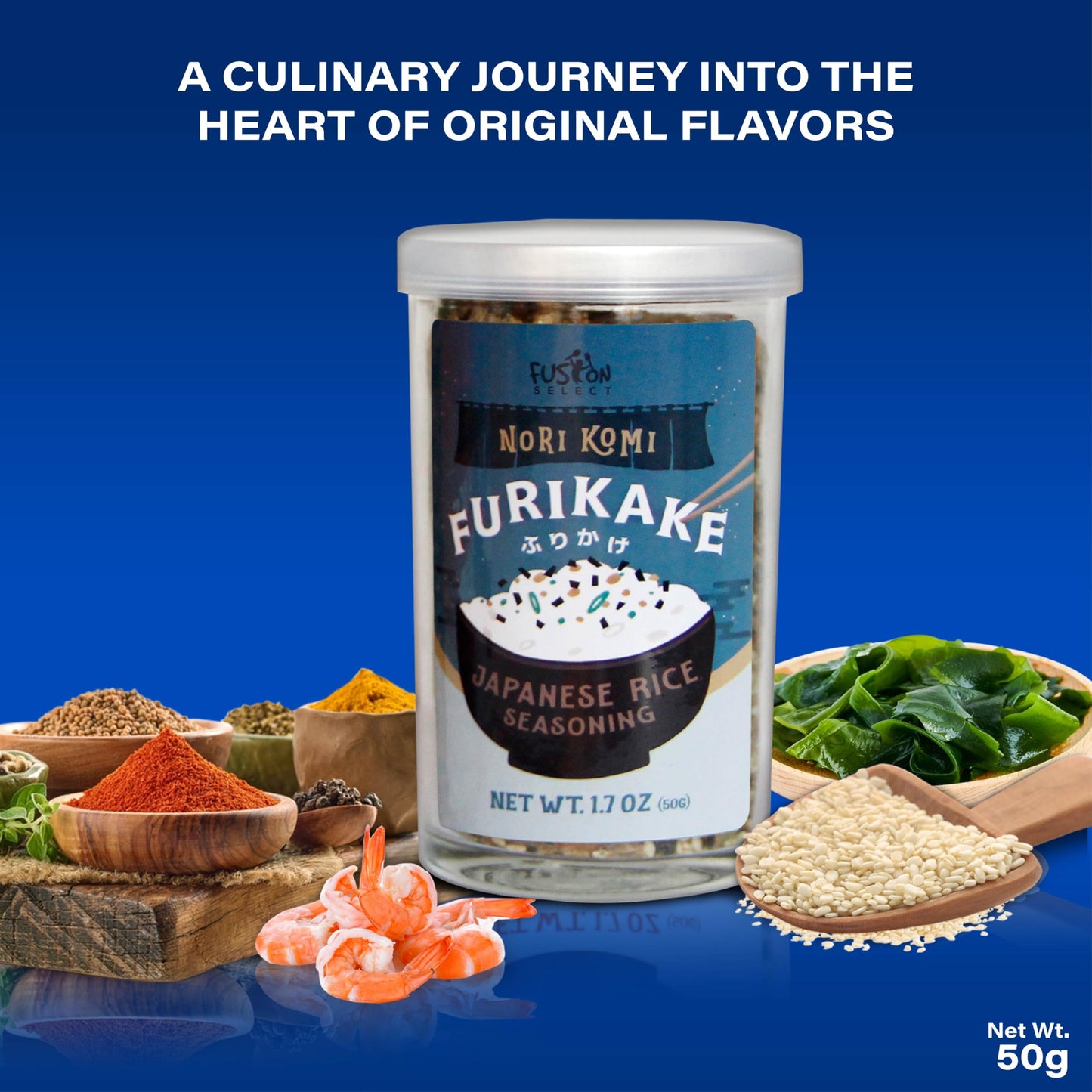 Fusion Select 2 Packs Furikake Rice Seasoning - Komi Furikake Seasoning Mix With Shrimp, Bonito Flakes - Japanese Spices Topper