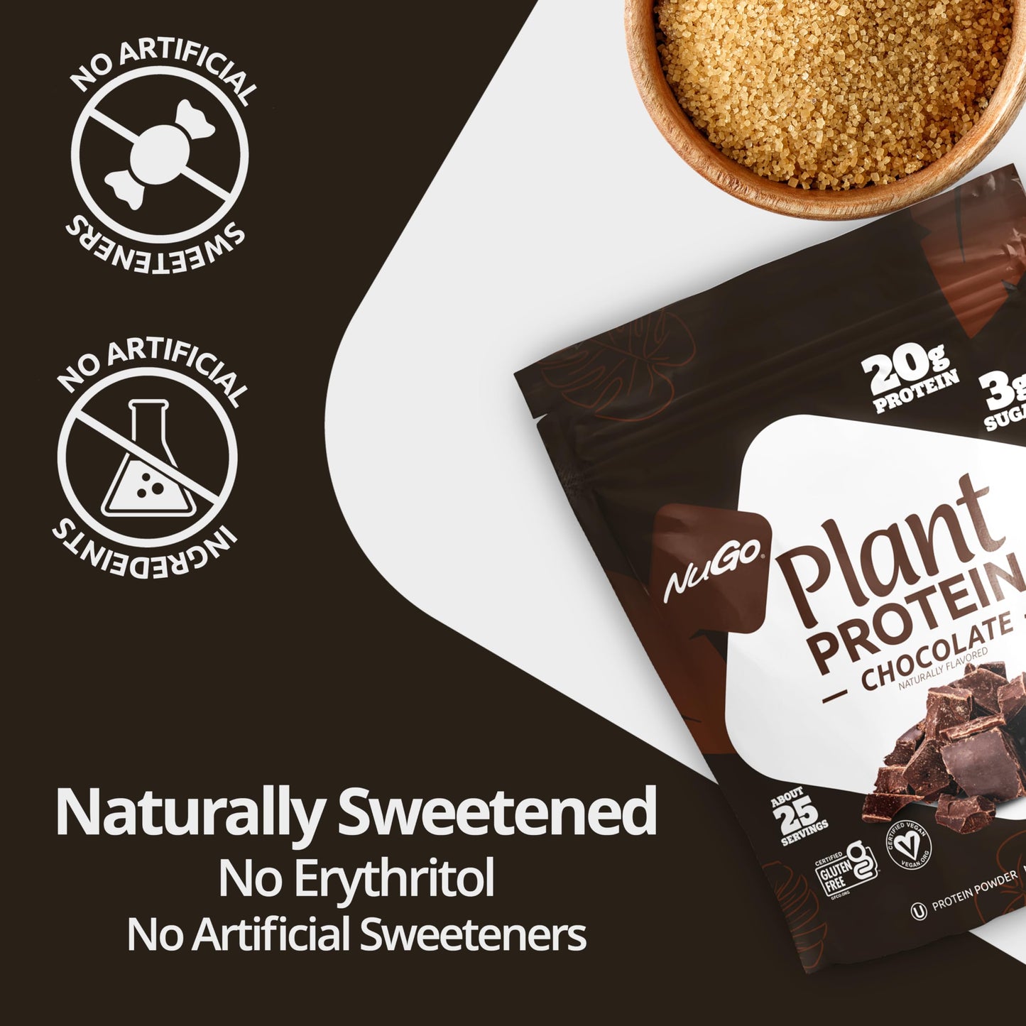 NuGo Plant Protein Powder, Chocolate, 20g Vegan Pea Protein, Low Sugar, 32 Ounce