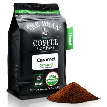 The Bean Organic Coffee Company Caramel, Medium Roast, Ground Coffee, 16-Ounce Bag, Caf   molido tostado org  nico