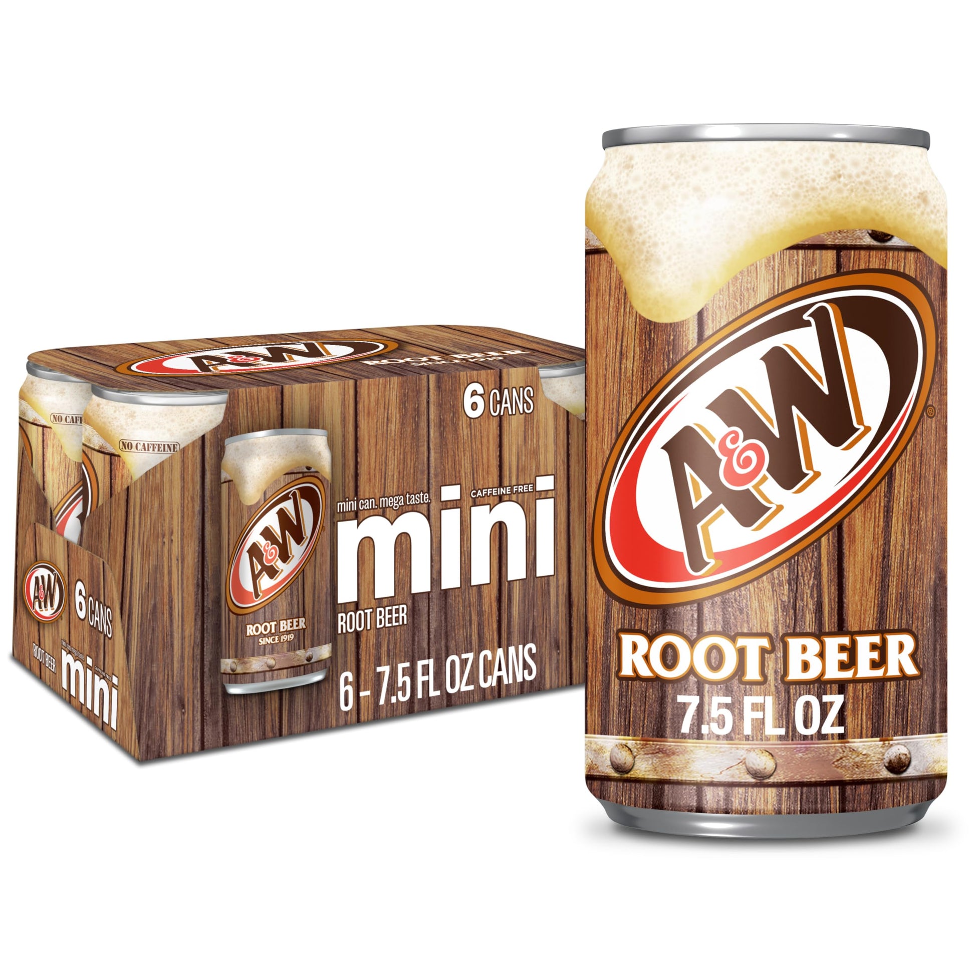 A&W Root Beer Soda, 7.5 fl oz Cans, 6 Pack, Model 10085415