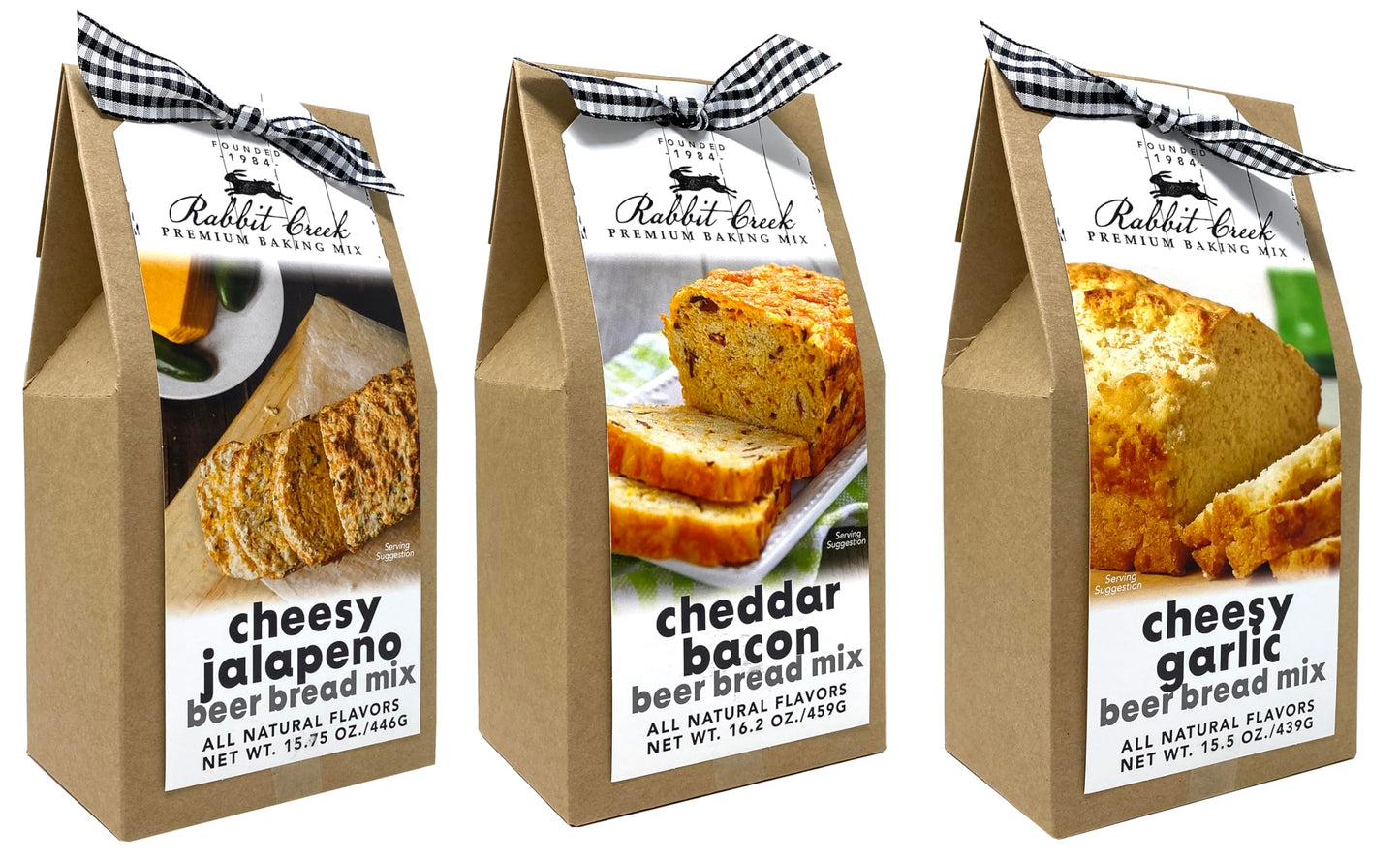 Rabbit Creek Beer Bread Mix Variety Pack - Cheesy Jalapeno, Cheddar Bacon & Cheesy Garlic, 15.82 Ounce (Pack of 3)