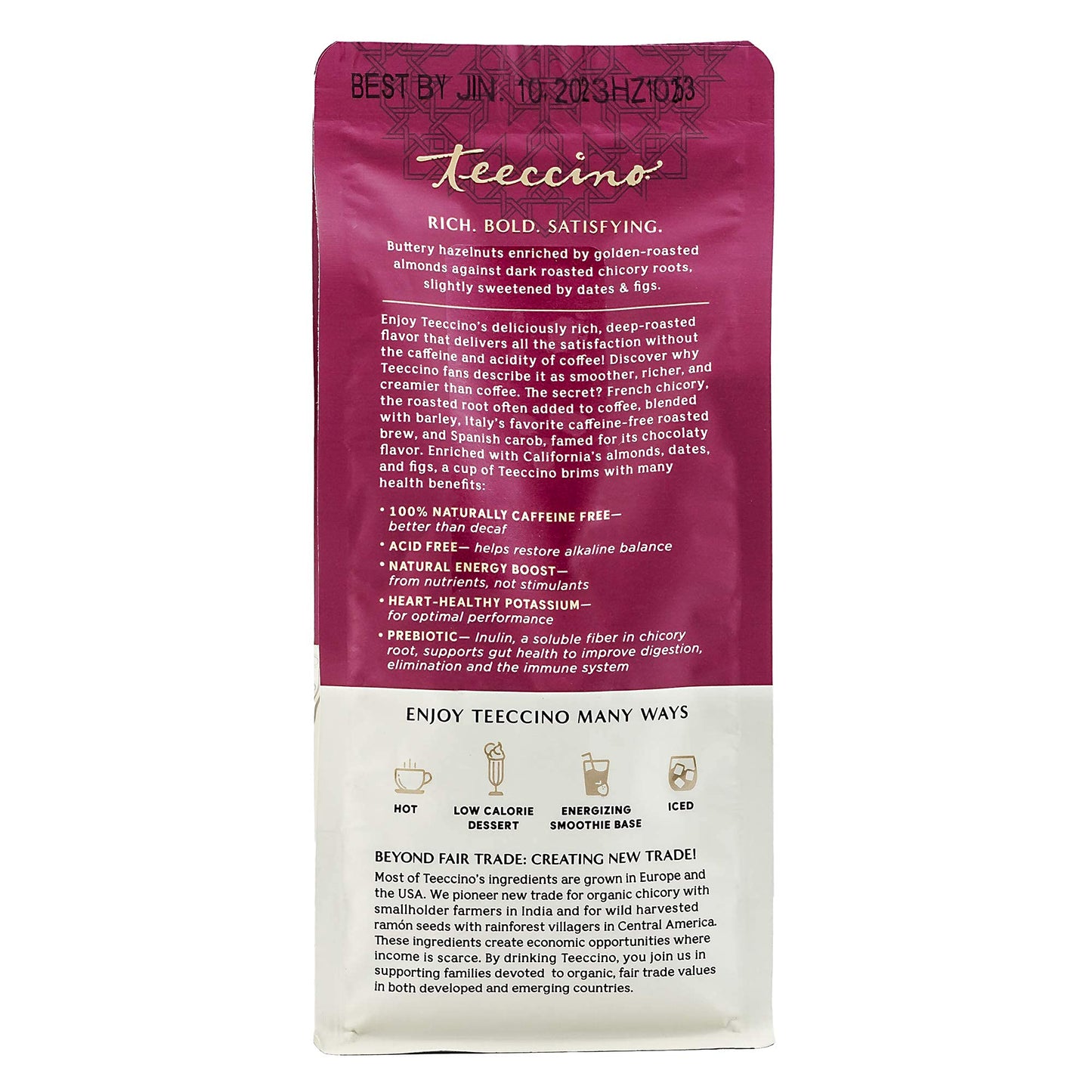 Teeccino Hazelnut Chicory Coffee Alternative - Ground Herbal Coffee - Caffeine Free, Acid Free - 11 Ounce (Pack of 3)