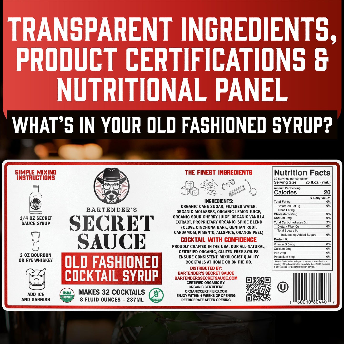 Bartenders Secret Sauce Old Fashioned Mix Bundle - 8oz Syrup, 10.5oz Cherries, Ice Mold - Makes 32 Cocktails