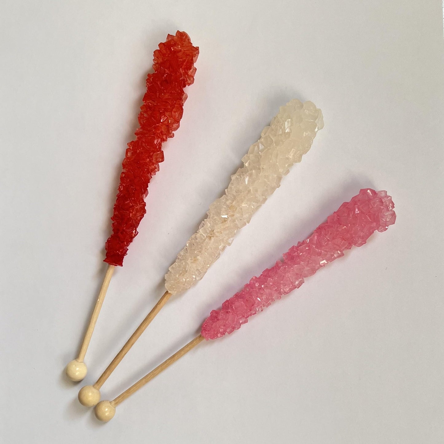 Classic Rock Candy Sticks, Sugar Rock Crystal Lollipops, Individually Wrapped (6 Count, Valentine Mix (Red Strawberry, Pink Cher