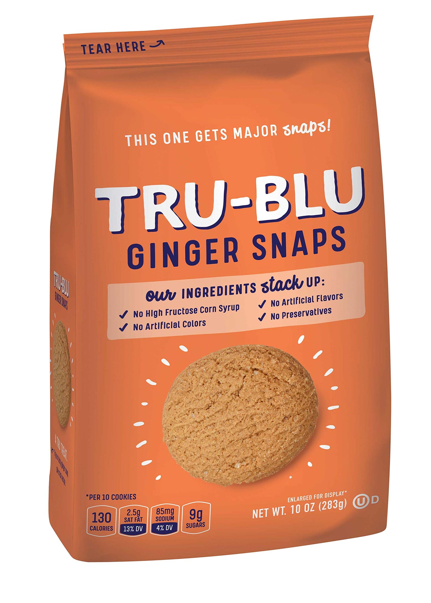 Tru-Blu Ginger Snap Bag Cookies | No artificial ingredients | No High Fructose Corn Syrup | Made in the USA | 10 Ounce (Pack of 