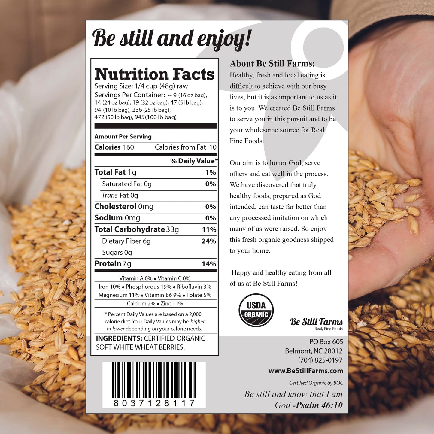 Be Still Farms Organic Soft White Wheat Berries (5.8Lb) - Healthy Whole Grains Bulk - Ideal For Feeder Oats, Flour, Bread, Soup