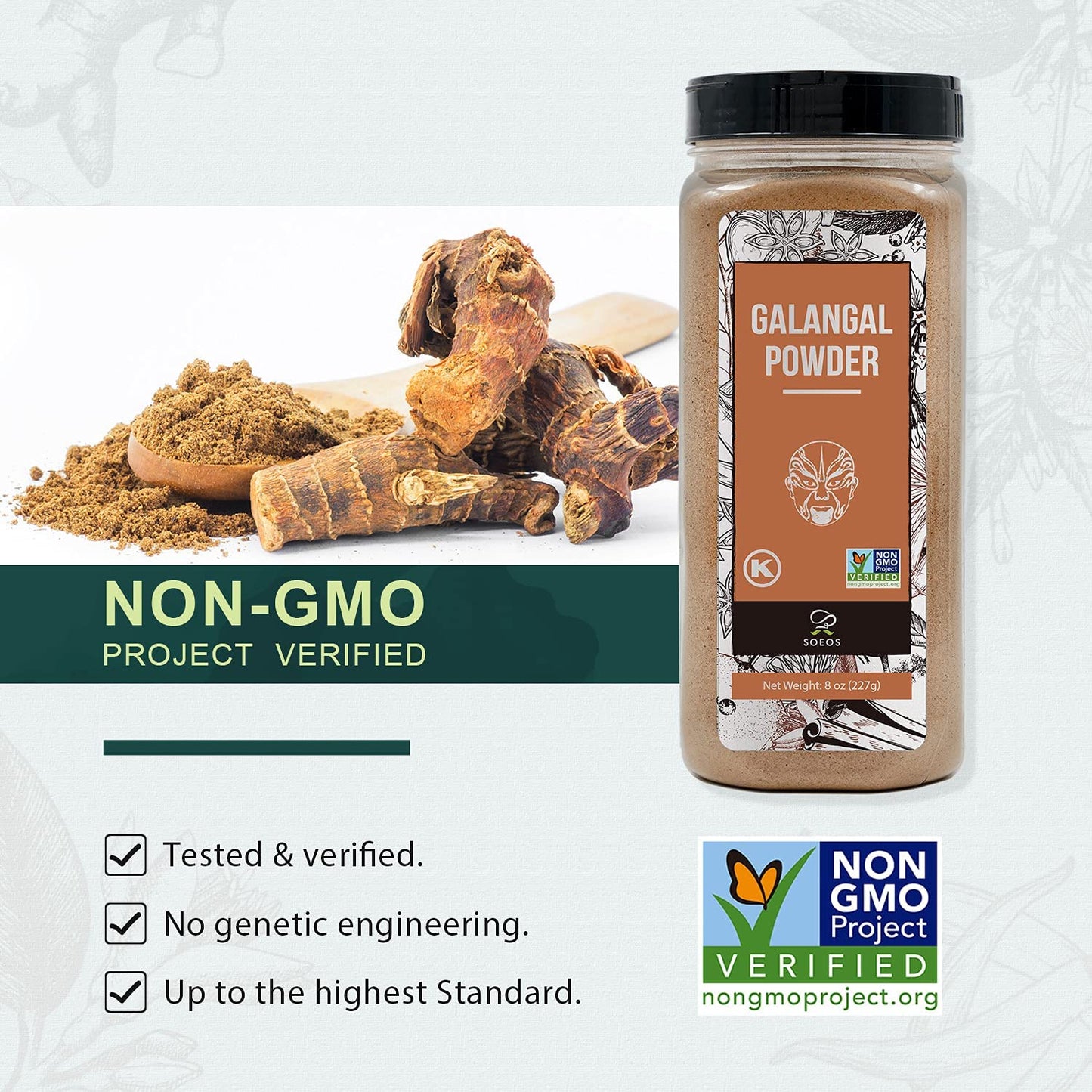 Soeos Galangal Powder 8 Oz, Ground Galangal, Alpinia Galanga, Non-Gmo, Kosher, Galangal Ginger Powder For Thai Soup, Tom Yum Soup, And Tea