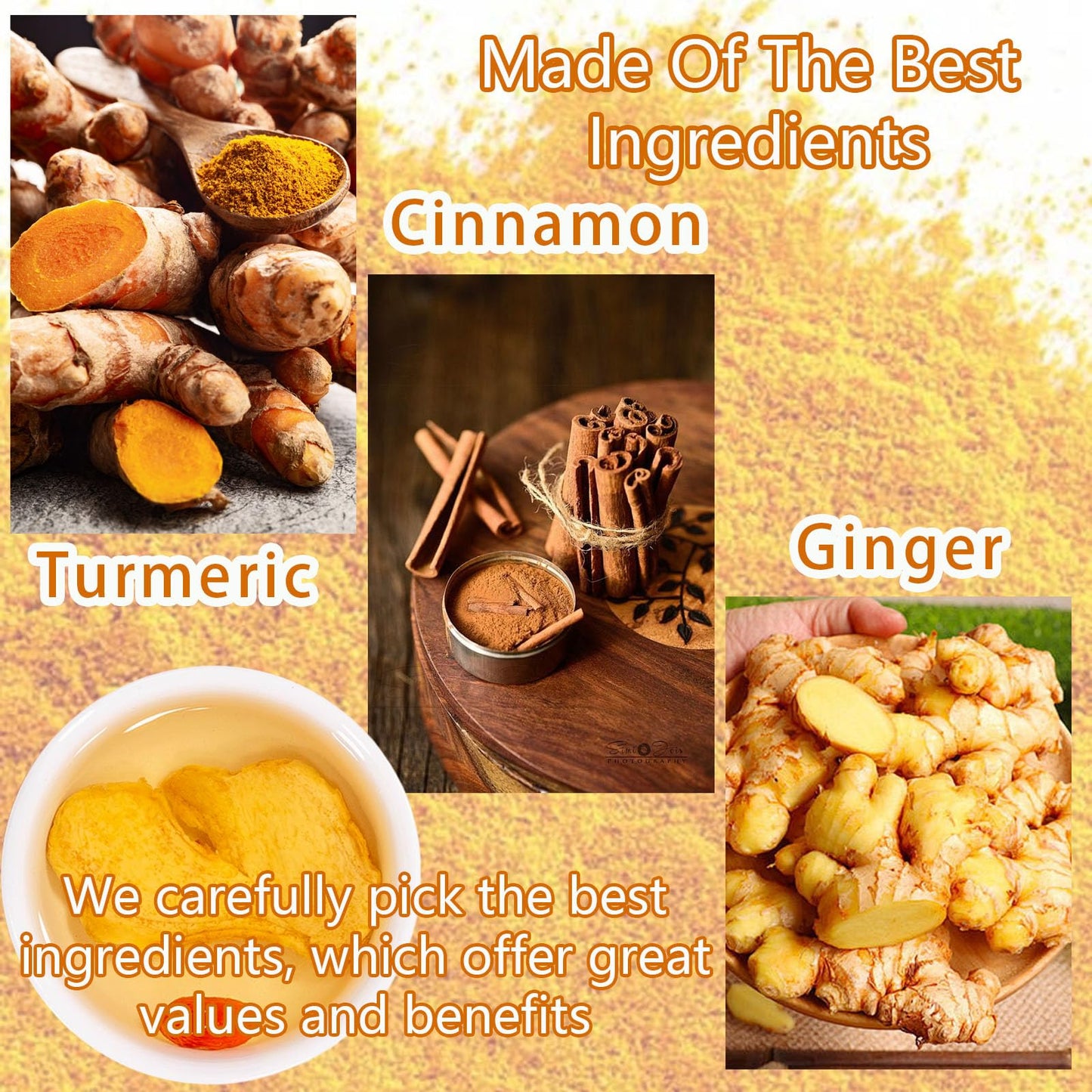 Wanciment Turmeric Ginger Cinnamon Tea - 150 Teabags, 100% Natural, Caffeine-Free, Hand-made Herbal Blend