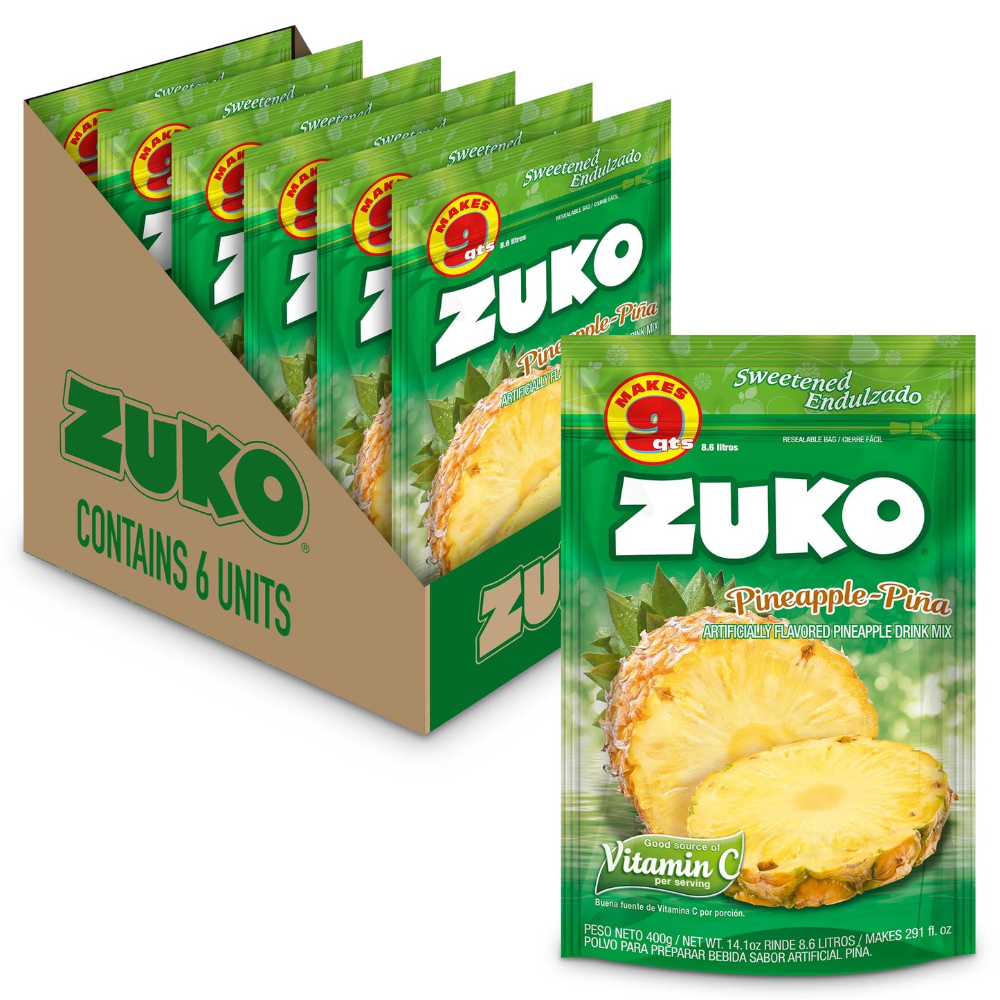 Zuko Pineapple Instant Powder Drink, Family Pack, No Sugar Needed, Vitamin C, Family Pack 14.1 Oz (Pack Of 6)