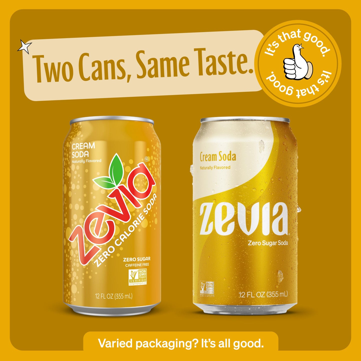 Zevia Zero Sugar Cream Soda, Naturally Sweetened, 12 oz Cans (8-Pack), Non-GMO, Gluten-Free, Vegan