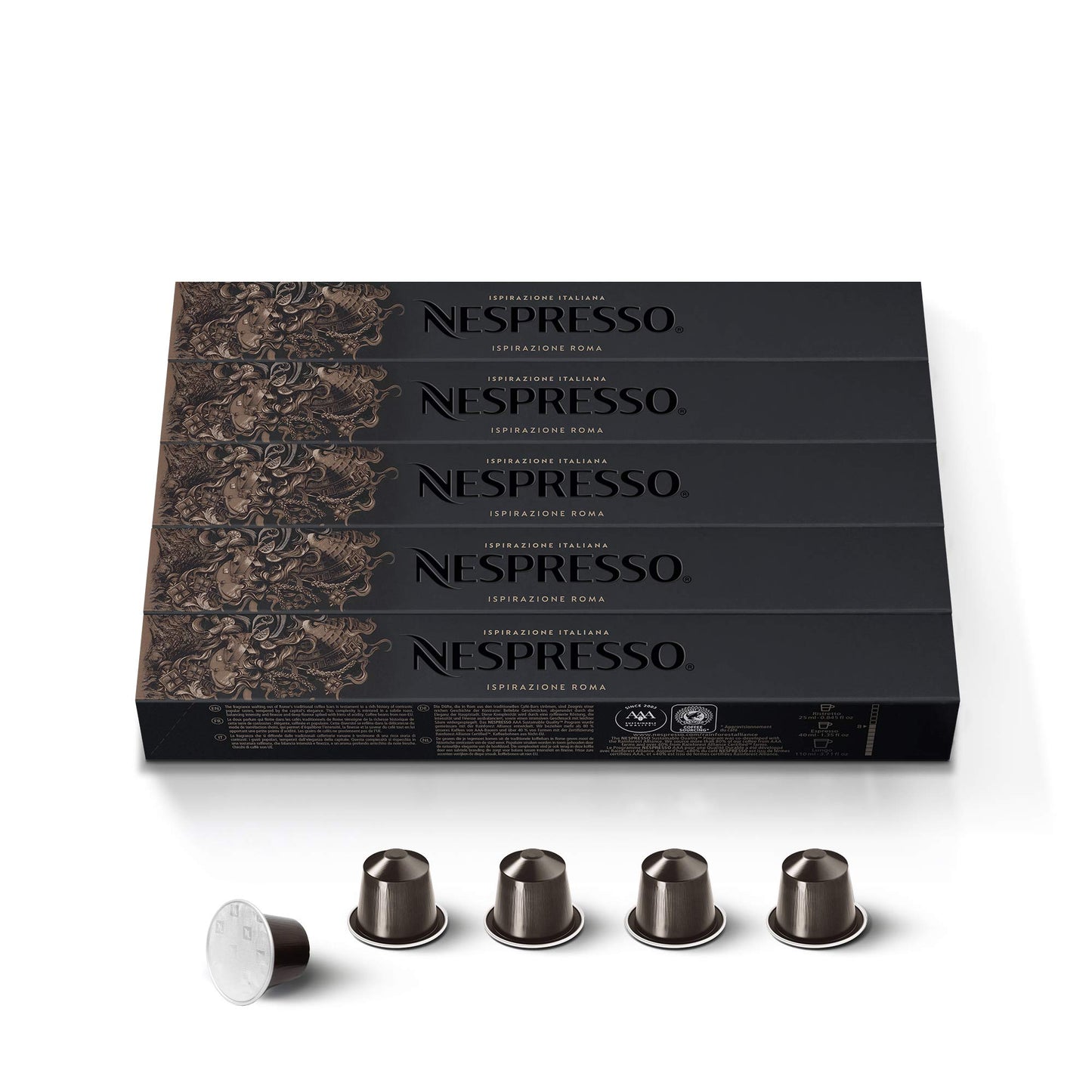 Nespresso Roma Intenso Medium Roast Coffee Pods, 50 Count, Original Line