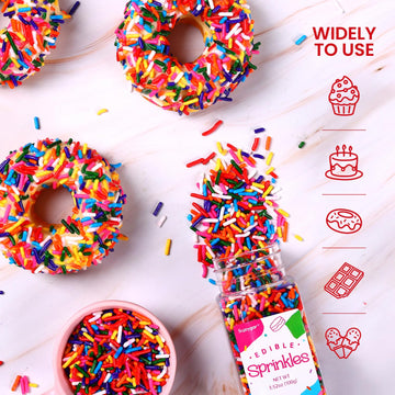 Rainbow Sprinkles For Cake Decorating, Rainbow Jimmies Sprinkles, 3.52Oz Edible Sprinkles For Cupcake Toppers Ice Cream Cookie B