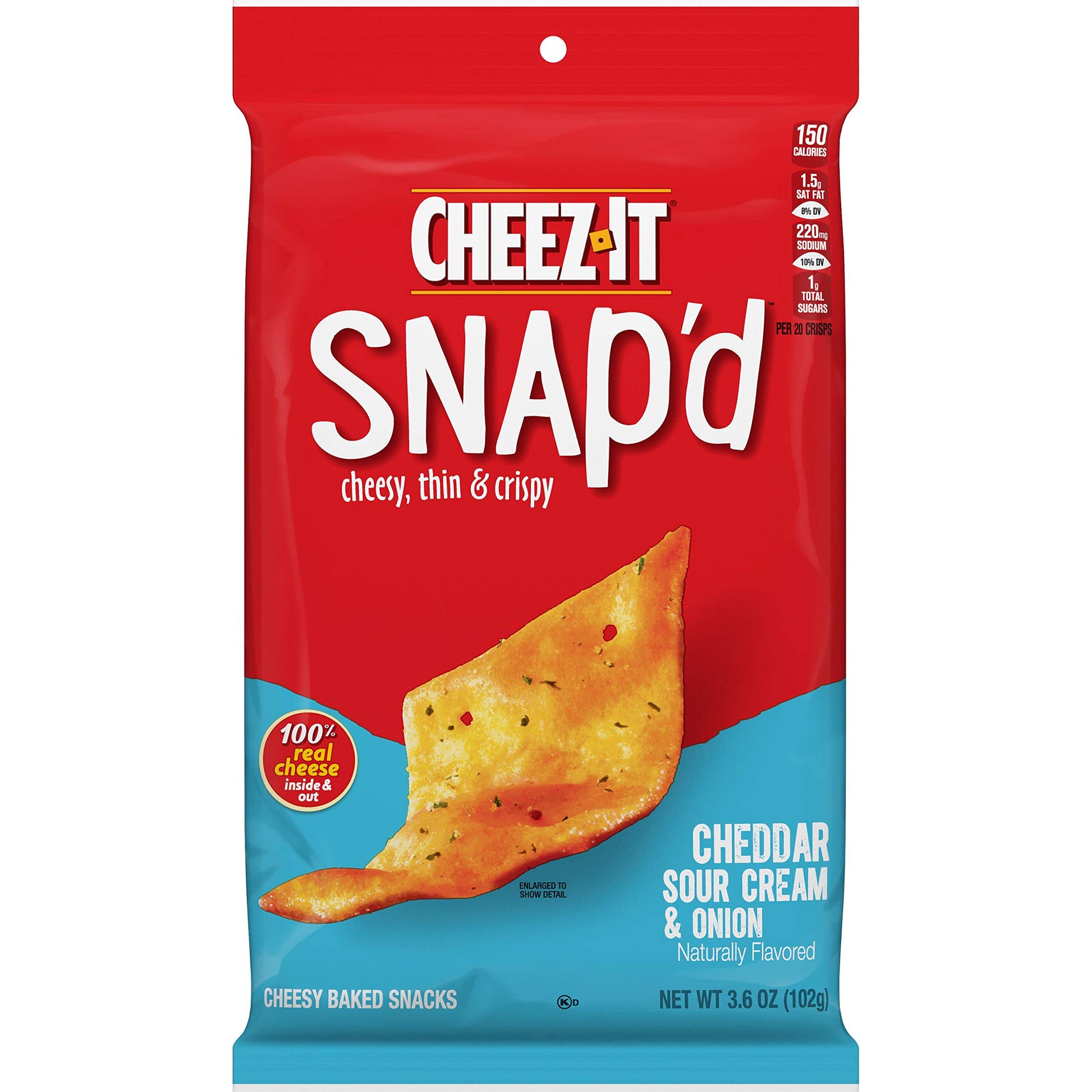 Cheez-It Snapd Cheese Cracker Chips, Cheddar Sour Cream & Onion, 21.6oz Case (6 Pouches), Lunch Snacks