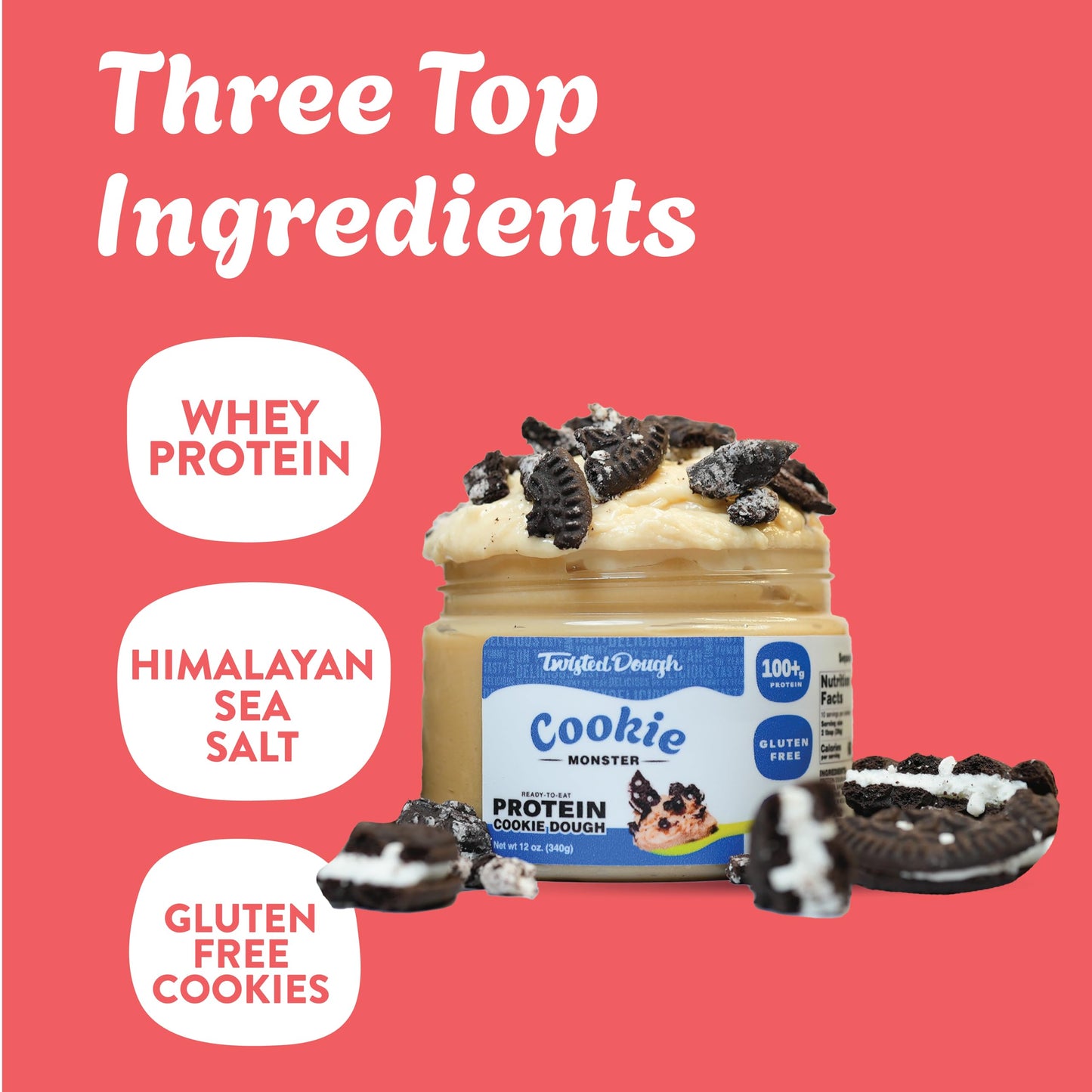 Twisted Dough - 2 Pack Cookie Monster Protein Cookie Dough | Healthy Ready To Eat Dessert | 100 Grams Of Whey Protein In Each Ja