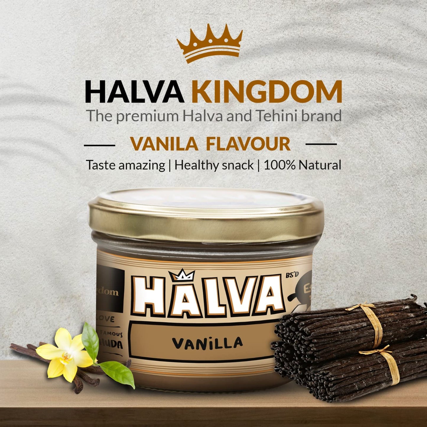 Halva Kingdom Open Sesame Sugar Free Halva Vegan Dessert | Healthy Ingredients, Gluten Free, Kosher Certified Jar (Vanilla)