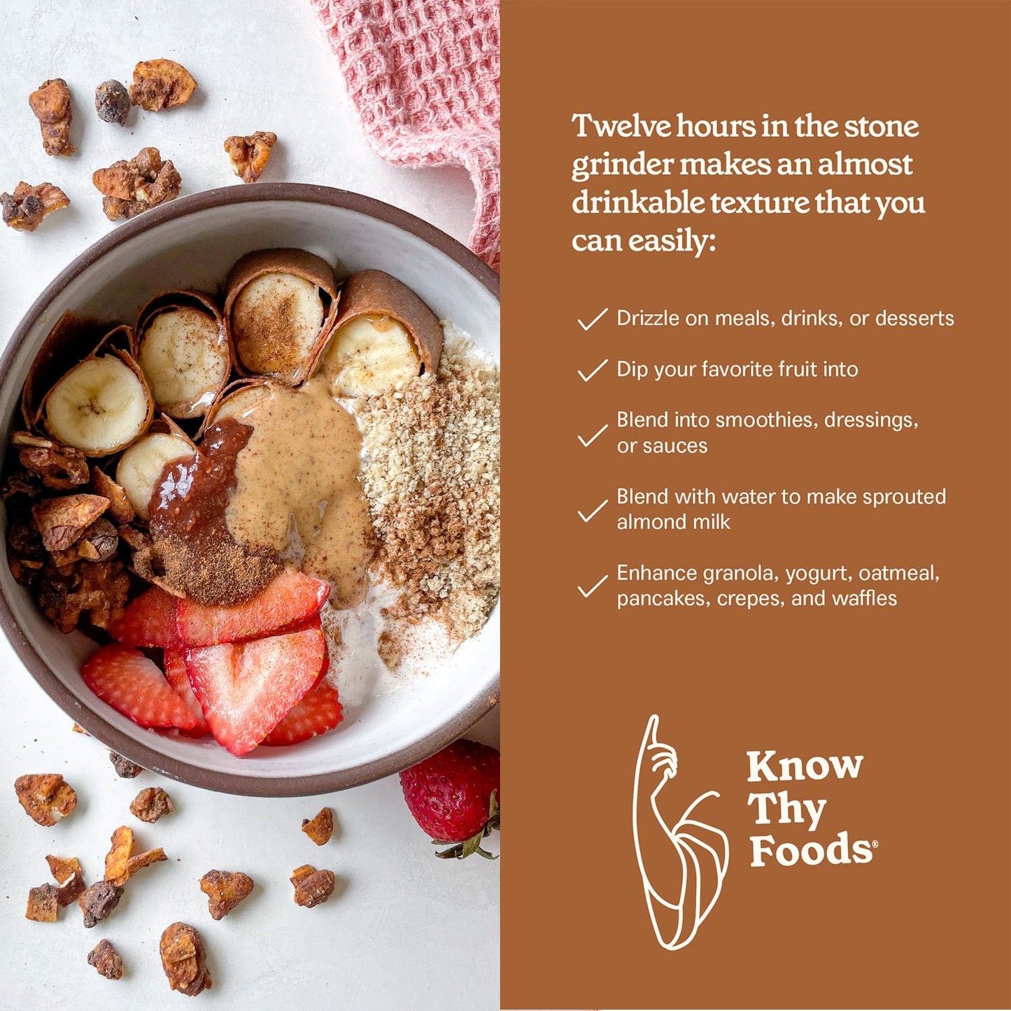 Philosopher Foods Creamy Alchemy Sprouted Almond Nut Butter, 16 Oz. - Silky Smooth Pourable Organic Butter, Natural Sweetness, S